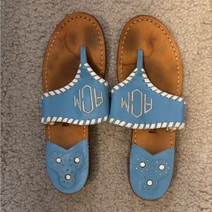 Jack Rogers Sky Blue Sandals with White Monogram
